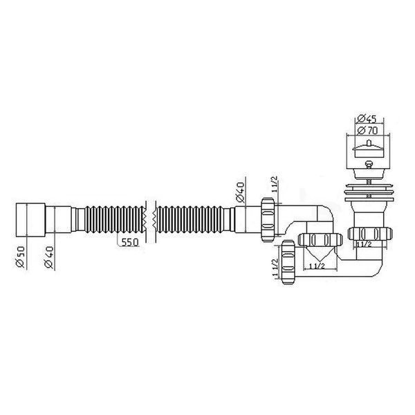 Сифон Waterstal А-82589 для душ. піддону регульов. 1 1/2&Prime; 40/50 з гнучк. трубою 13273 фото