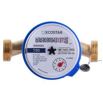 Лічильник холодної води ECOSTAR DN15 1/2&Prime; без штуцера L110 E-C 2,5 23020 фото