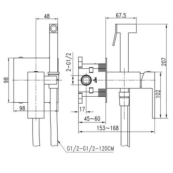 Змішувач гігієнічний TOPAZ ODISS TO 18206-H52-Smart 31402 фото
