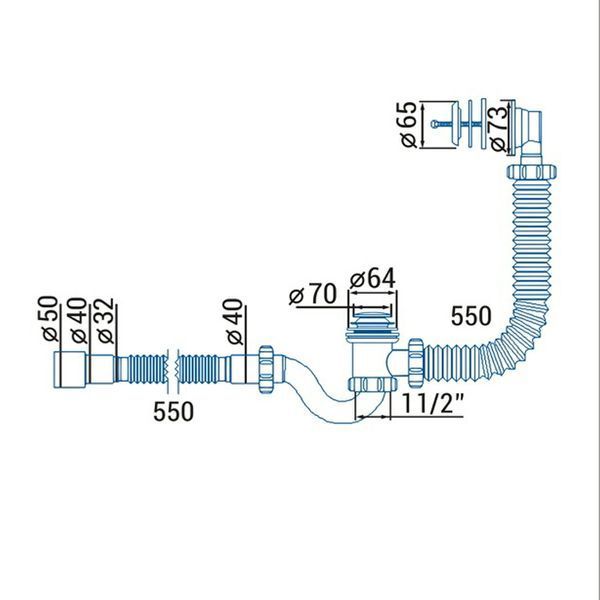 Сифон &Prime;Waterstal&Prime; для ванни Click-Clack з гнучкою трубою 32/40/50 (А - 14089) 28713 фото