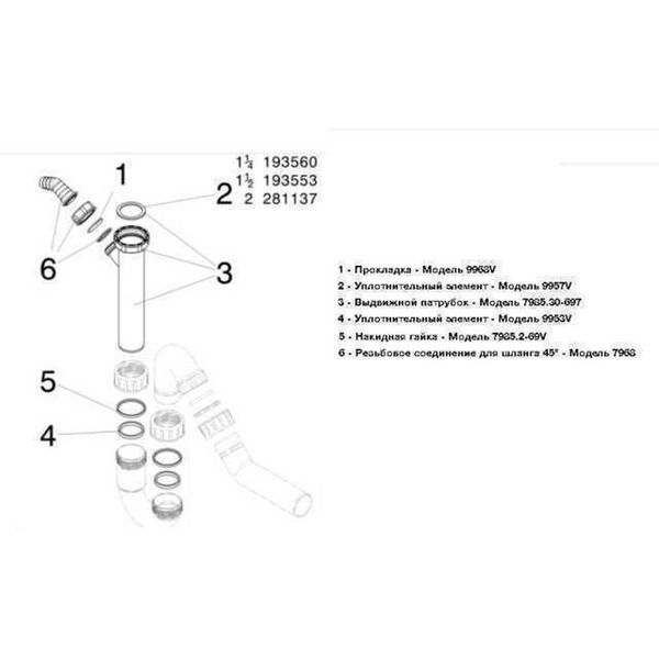 Сифон для раковини VIEGA 1 1/2&Prime;х40 з відводом, 45&deg; пластик білий трубний б/г 101800 816 фото