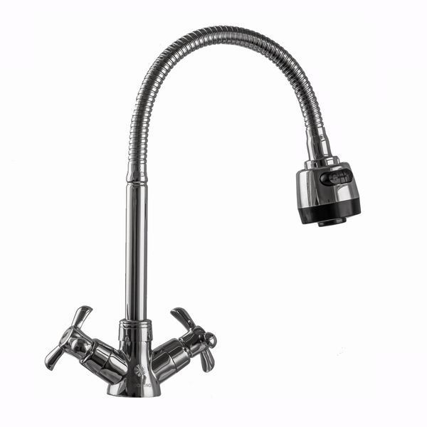 Змішувач для кухні DOMINO DK-H1-2N-103MA Chrom хрест кераміка,с гофровиливом 17654 фото