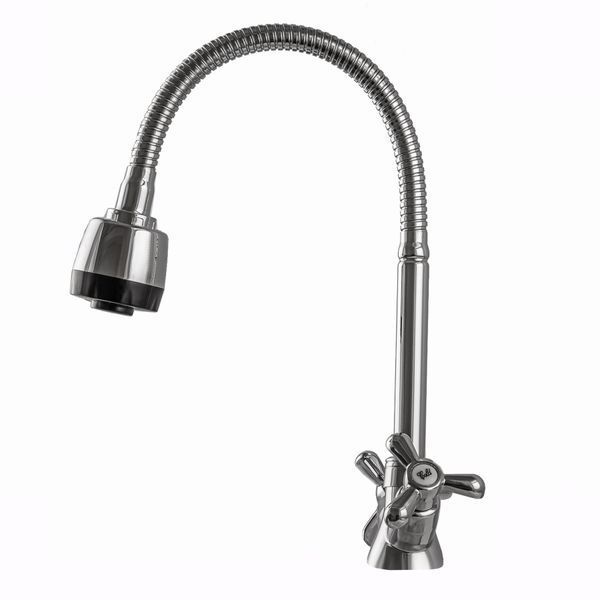 Змішувач для кухні DOMINO DK-H1-2N-103MA Chrom хрест кераміка,с гофровиливом 17654 фото