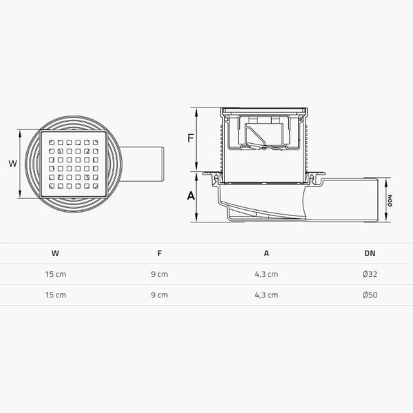 Трап душовий TILLO TM431 15х15см 26803 фото