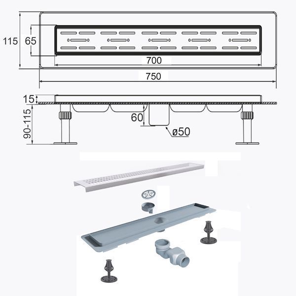 Трап лінійний душовий TILLO TM009-70C 70см 21685 фото