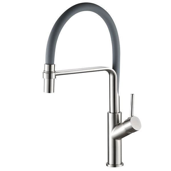 Змішувач для кухні Globus Lux DENVER Flex GDF-32-08-02 Сталь-Сірий Гофровилив, латунь 22948 фото