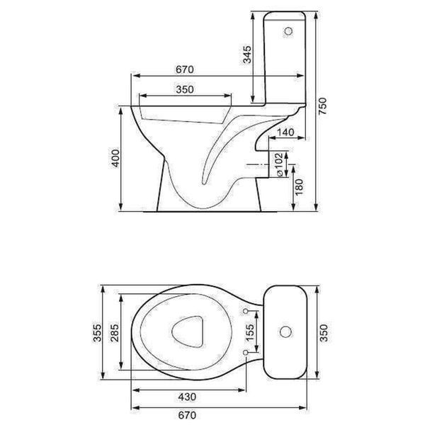 Унітаз компакта Cersanit PRESIDENT P010/P011 горизонт, (без бачка, без сидіння) 6784 фото