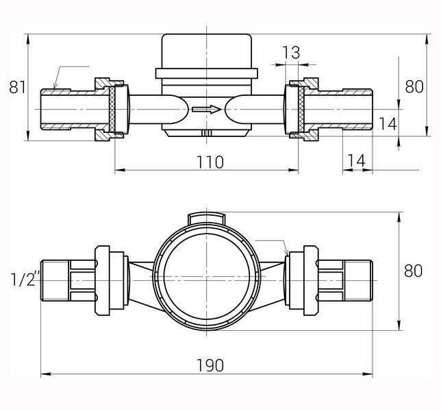 Лічильник холодної води ECOSTAR DN15 1/2&Prime; L110 E-C 2,5 21807 фото