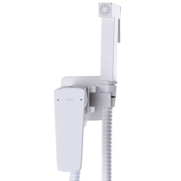 Змішувач гігієнічний TOPAZ LEXI TL 21106-H57-W моноблок вбудований, стоп-лійка латунь Білий глянець 27403 фото