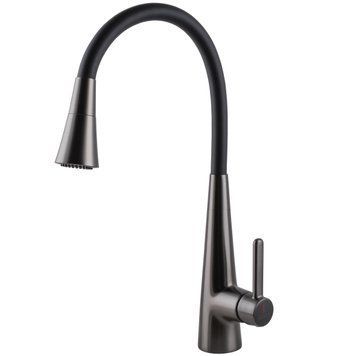 Змішувач для кухні Globus Lux LAZER Pro GLPR-203SM-GPлатунь Графіт,гофровилив Чорний з душ.насадкою 28923 фото